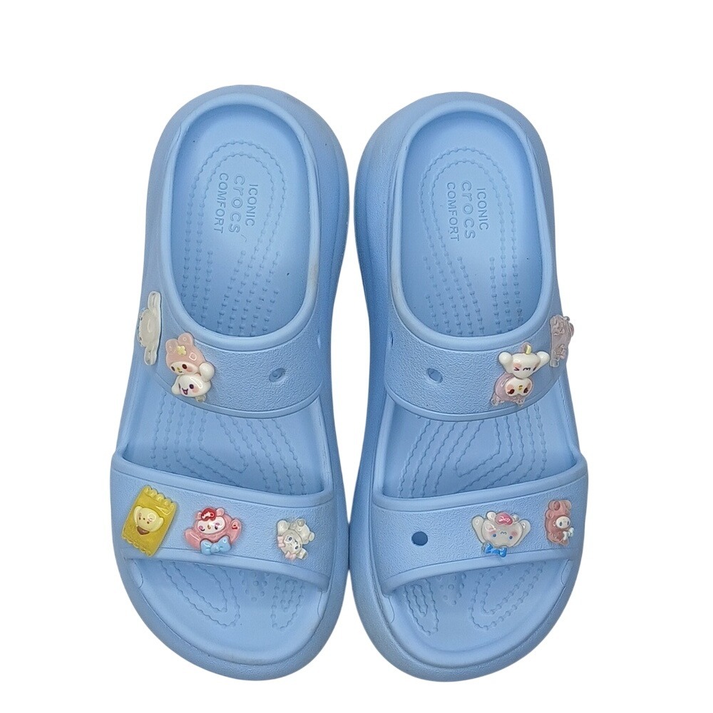 Crocs Classic Slide Women Size 6 Light Blue Sanrio Jibbitz Platform Sandals - Picture 2 of 7